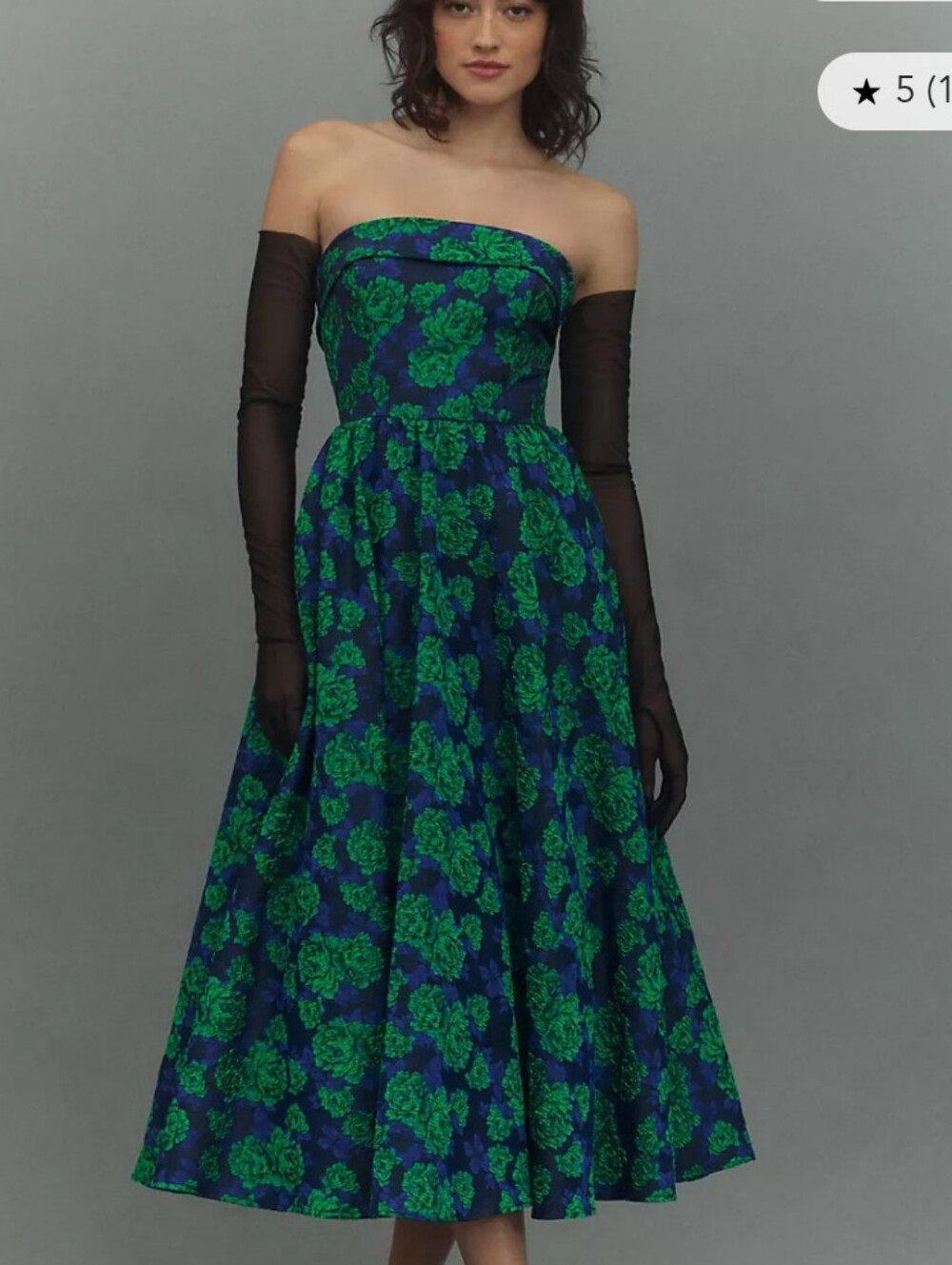 Mac Duggal Strapless Floral A-Line Dress in Blue & Green